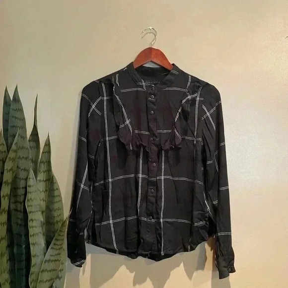 SANCTUARY BUTTON DOWN BLOUSE PLAID - Picture 1 of 4